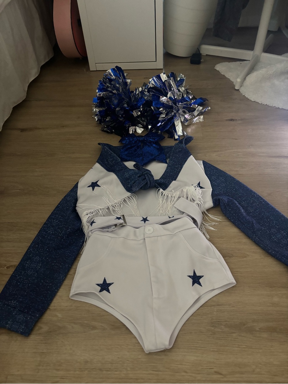 Kids Sparkle Cheerleader Costume Set - Blue & White
